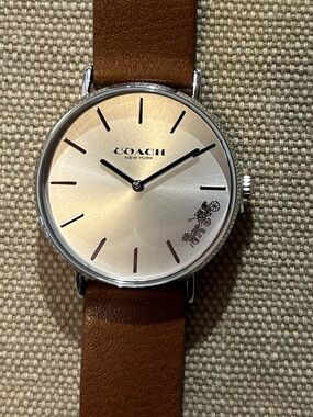 Coach Perry Watch With 36mm Silver Face & Brown Leather Band